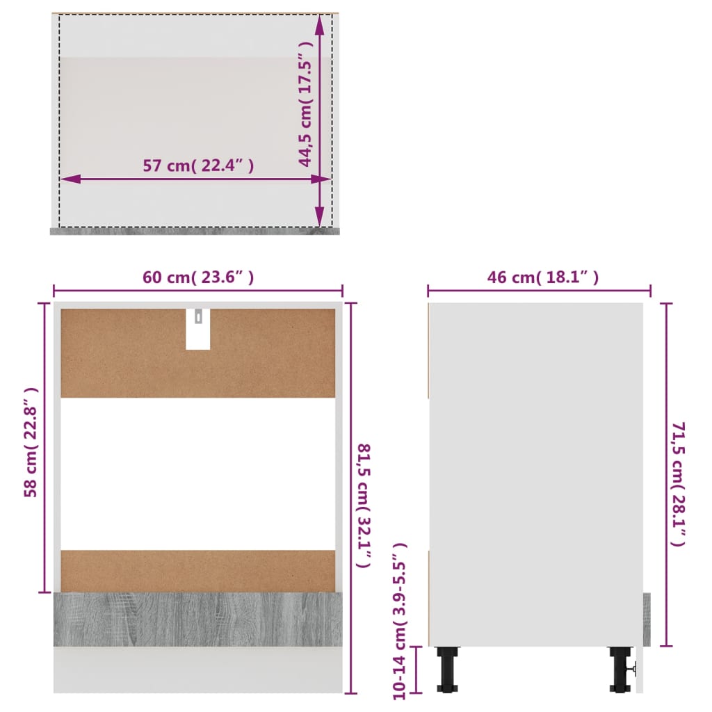 Ovenkast Lyon 60x46x81,5 cm grijs sonoma eikenkleurig is nu te koop bij PeponiXL, paradijselijk wonen!