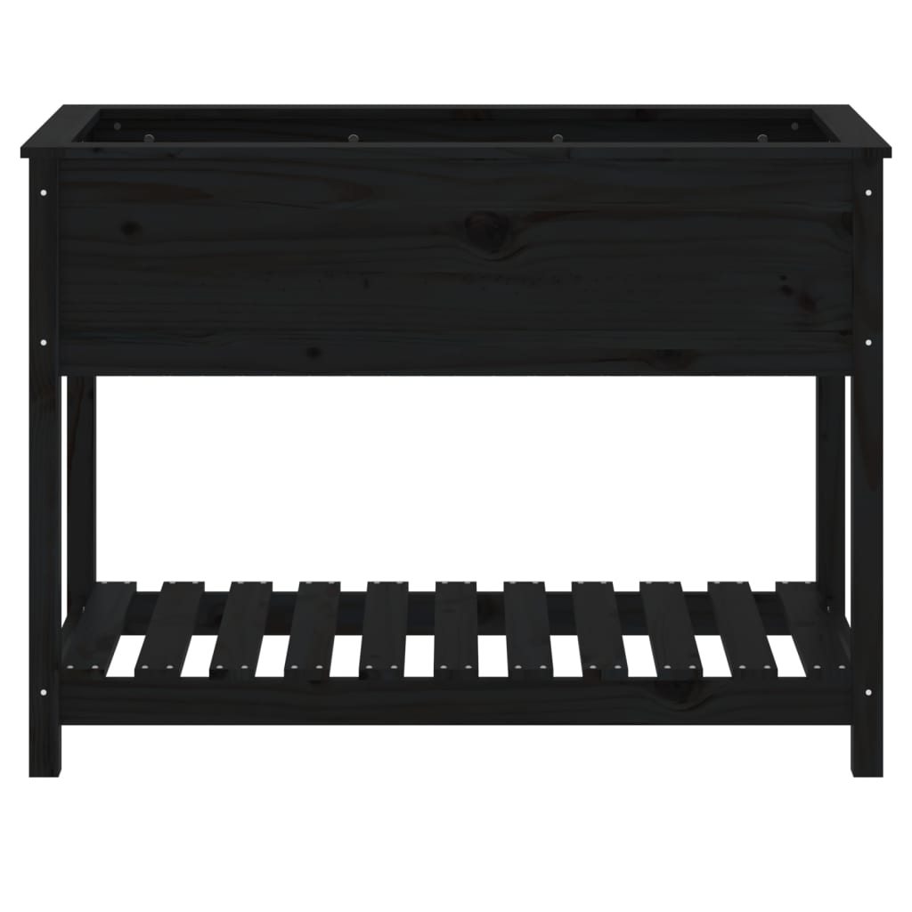 Plantenbak met schap 111,5x54x81 cm massief grenenhout zwart is nu te koop bij PeponiXL, paradijselijk wonen!