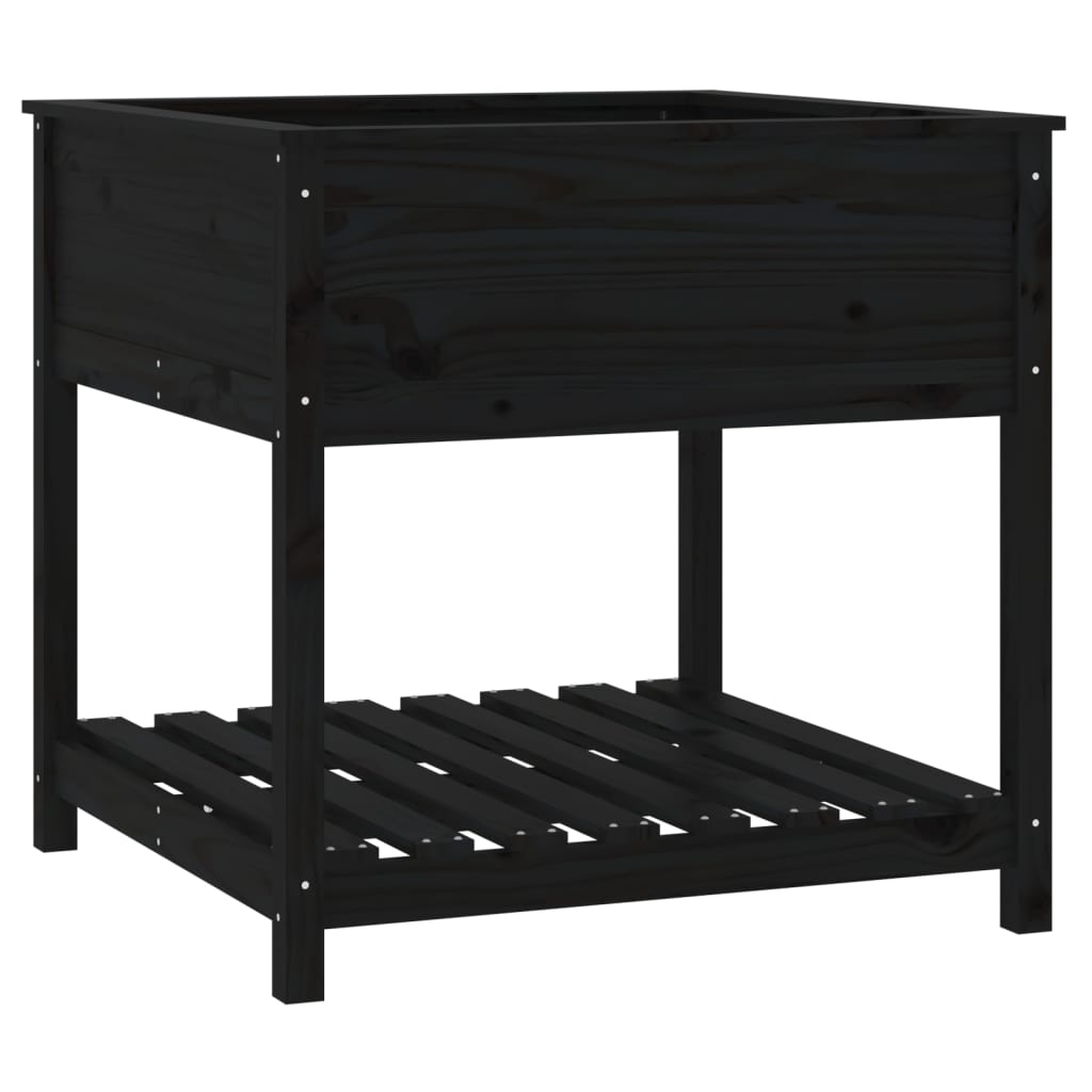 Plantenbak met schap 82,5x82,5x81 cm massief grenenhout zwart is nu te koop bij PeponiXL, paradijselijk wonen!