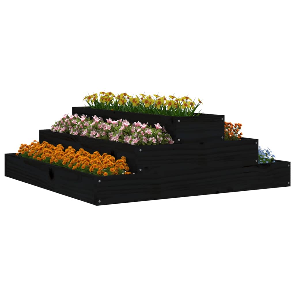 Plantenbak 80x80x27 cm massief grenenhout zwart is nu te koop bij PeponiXL, paradijselijk wonen!