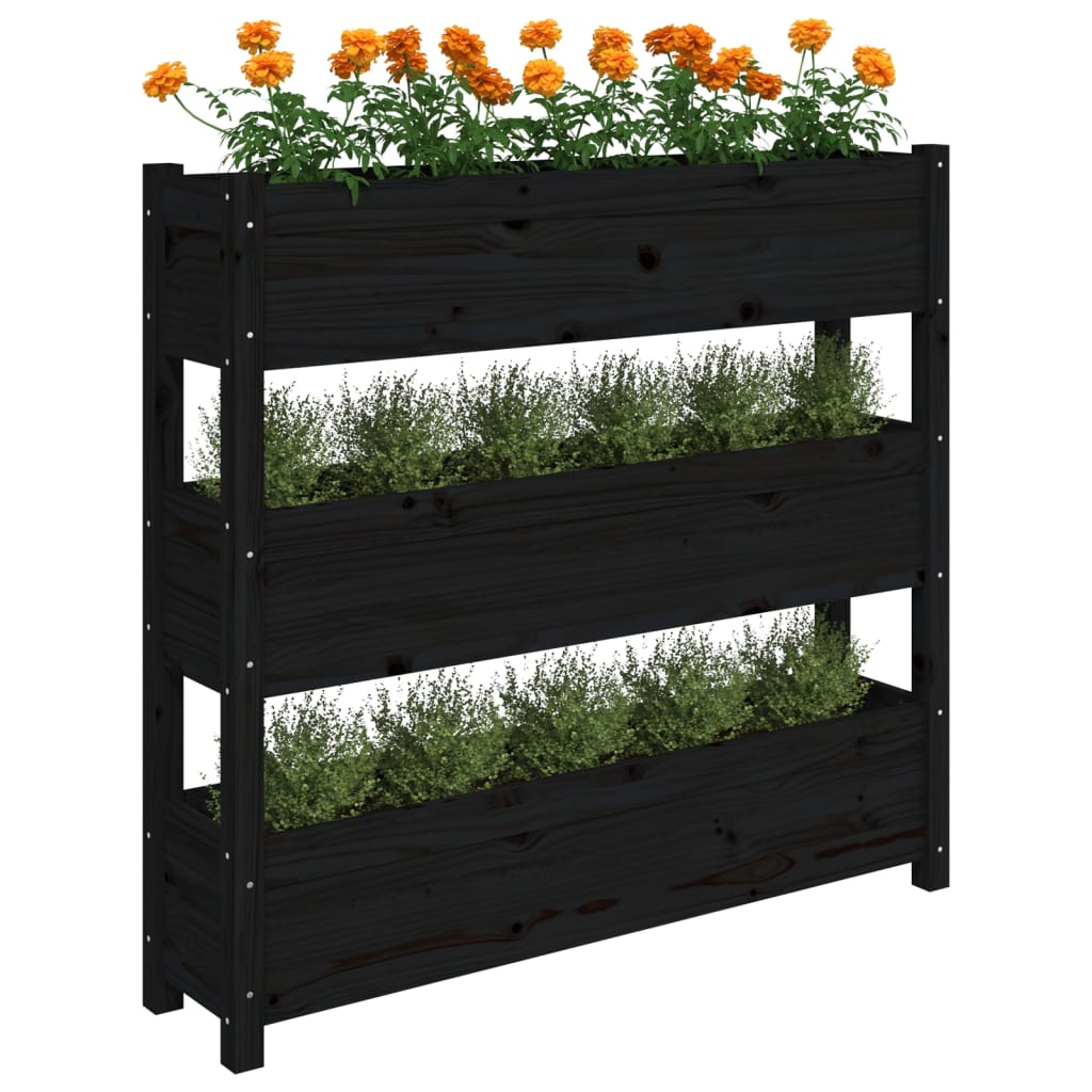 Plantenbak 112x25x104,5 cm massief grenenhout zwart is nu te koop bij PeponiXL, paradijselijk wonen!