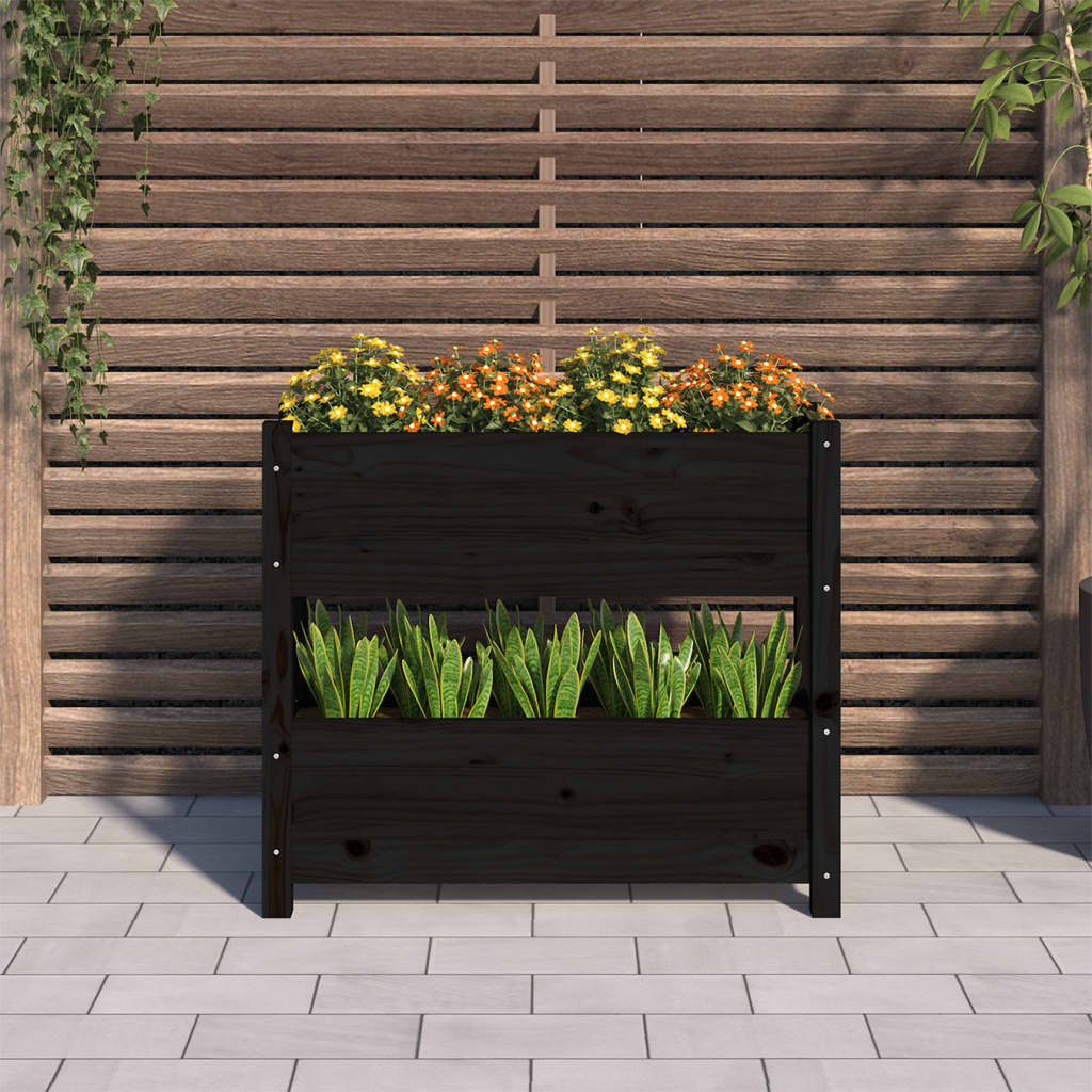 Plantenbak 77x25x66 cm massief grenenhout zwart is nu te koop bij PeponiXL, paradijselijk wonen!