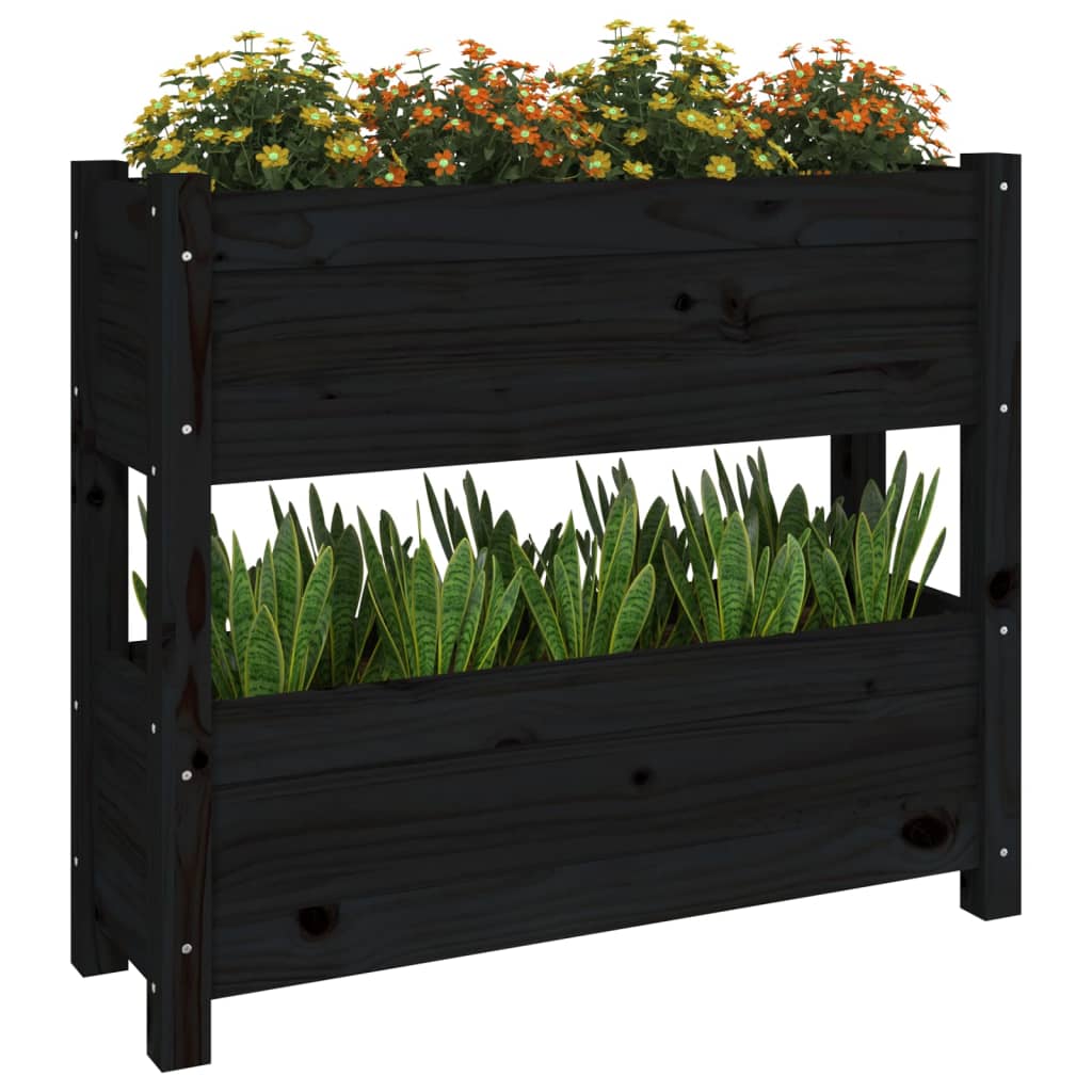 Plantenbak 77x25x66 cm massief grenenhout zwart is nu te koop bij PeponiXL, paradijselijk wonen!