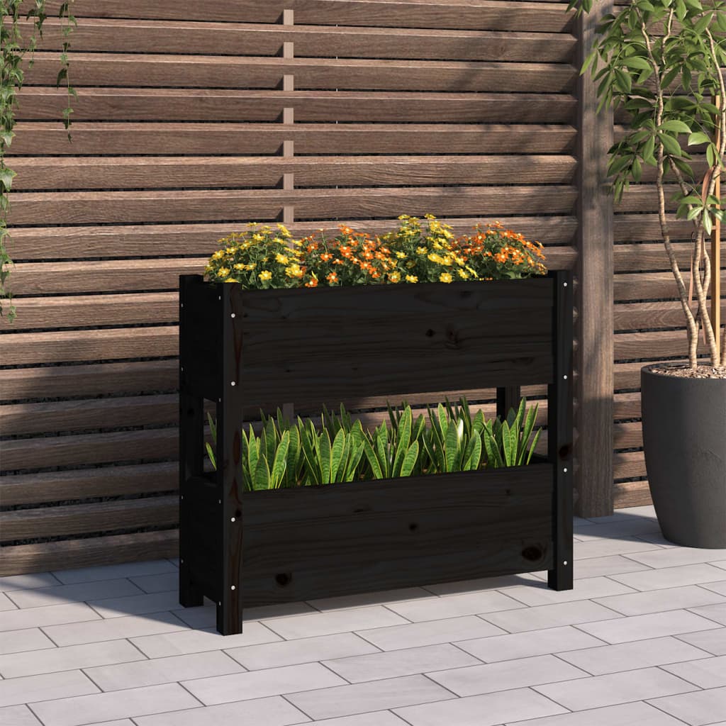Plantenbak 77x25x66 cm massief grenenhout zwart is nu te koop bij PeponiXL, paradijselijk wonen!