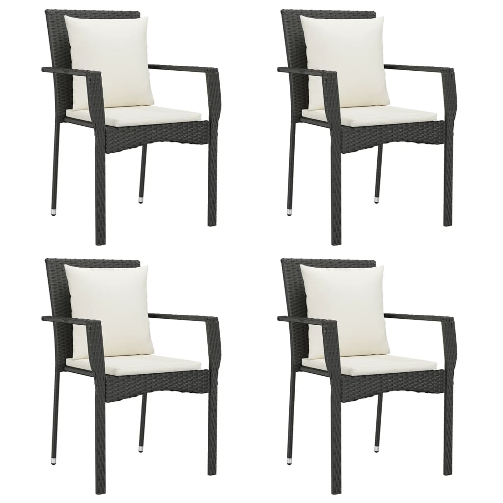 Tuinstoelen 4 st met kussens poly rattan zwart is nu te koop bij PeponiXL, paradijselijk wonen!