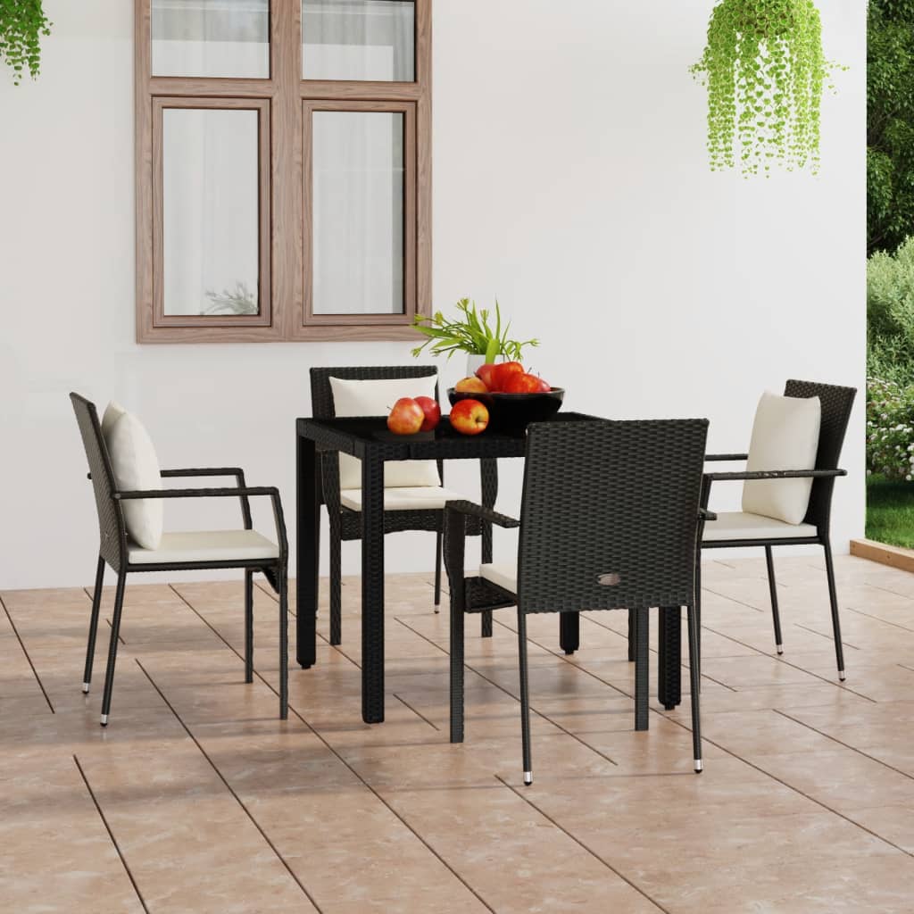 Tuinstoelen 4 st met kussens poly rattan zwart is nu te koop bij PeponiXL, paradijselijk wonen!