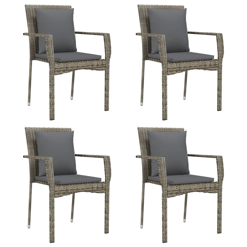 Tuinstoelen 4 st met kussens poly rattan grijs is nu te koop bij PeponiXL, paradijselijk wonen!