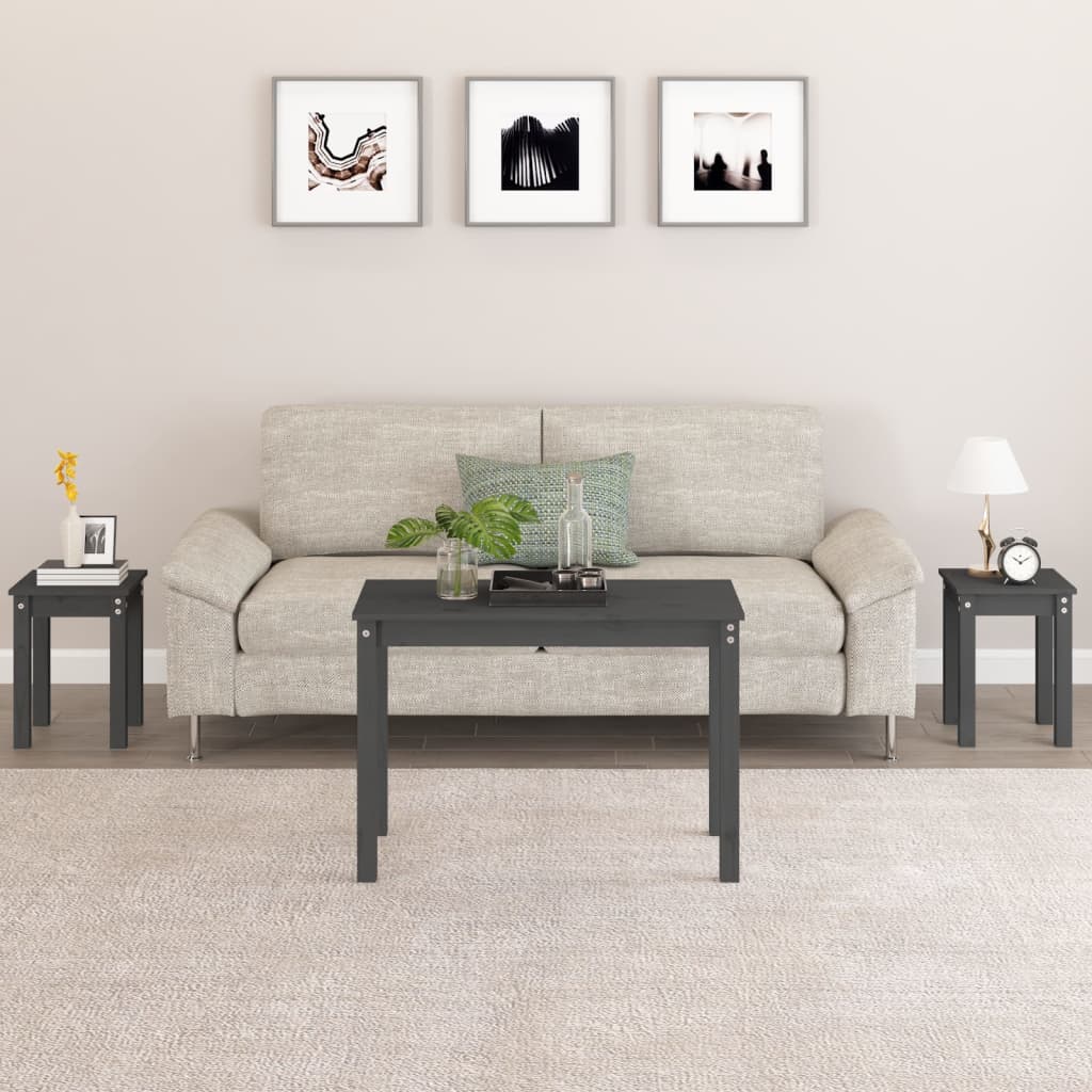 Tafeltjesset 3 st massief grenenhout grijs is nu te koop bij PeponiXL, paradijselijk wonen!