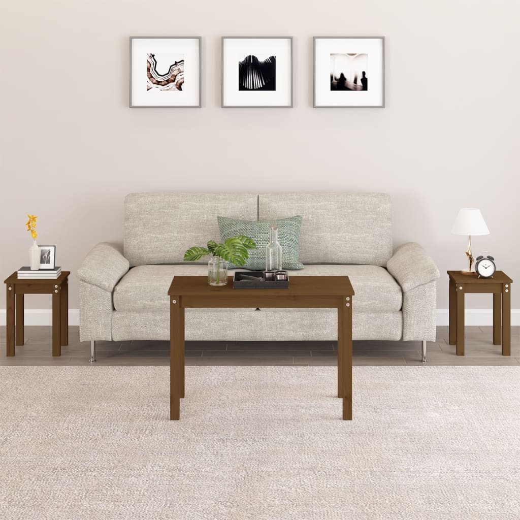 Tafeltjesset 3 st massief grenenhout honingbruin is nu te koop bij PeponiXL, paradijselijk wonen!