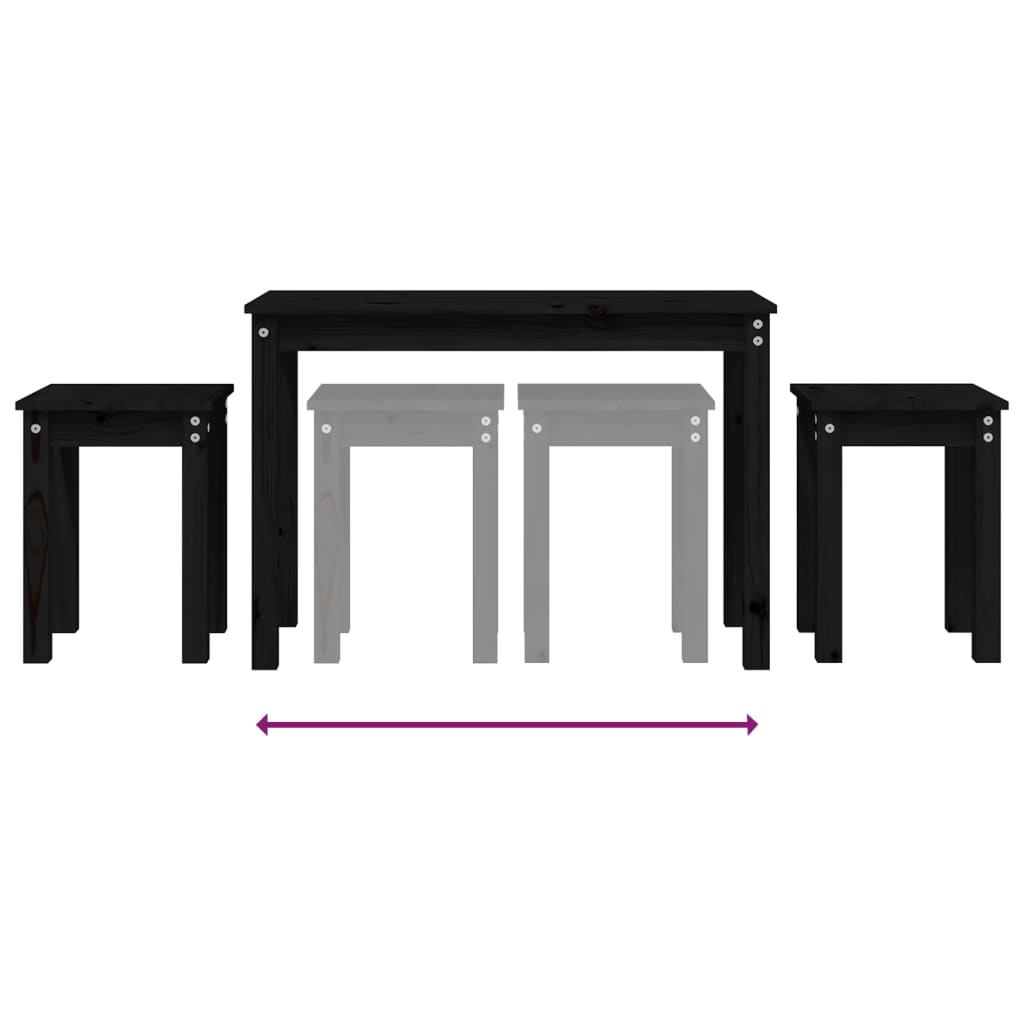 Tafeltjesset 3 st massief grenenhout zwart is nu te koop bij PeponiXL, paradijselijk wonen!