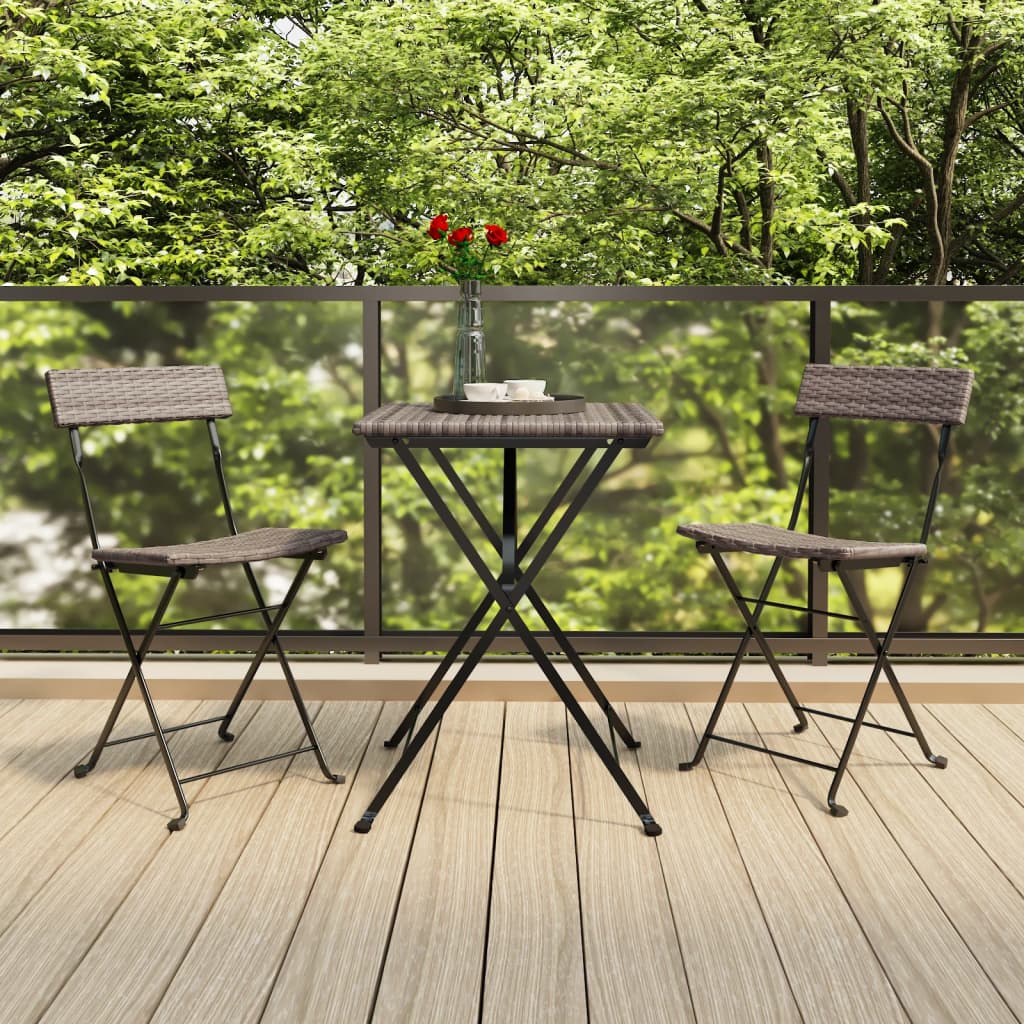 3-delige Bistroset inklapbaar poly rattan grijs is nu te koop bij PeponiXL, paradijselijk wonen!