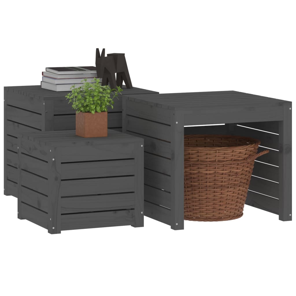3-delige Tuinboxset massief grenenhout grijs is nu te koop bij PeponiXL, paradijselijk wonen!