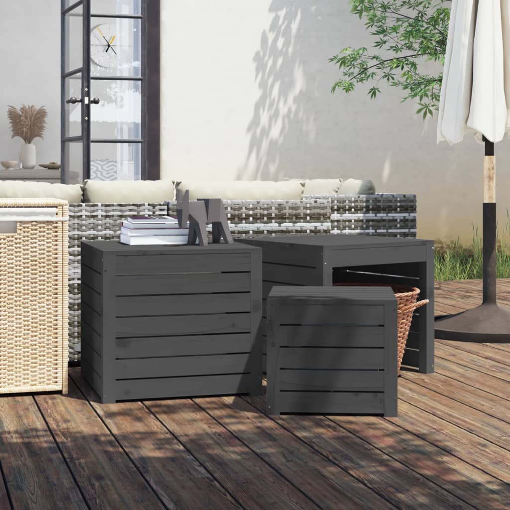 3-delige Tuinboxset massief grenenhout grijs is nu te koop bij PeponiXL, paradijselijk wonen!