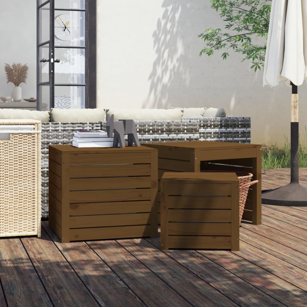 3-delige Tuinboxset massief grenenhout honingbruin is nu te koop bij PeponiXL, paradijselijk wonen!