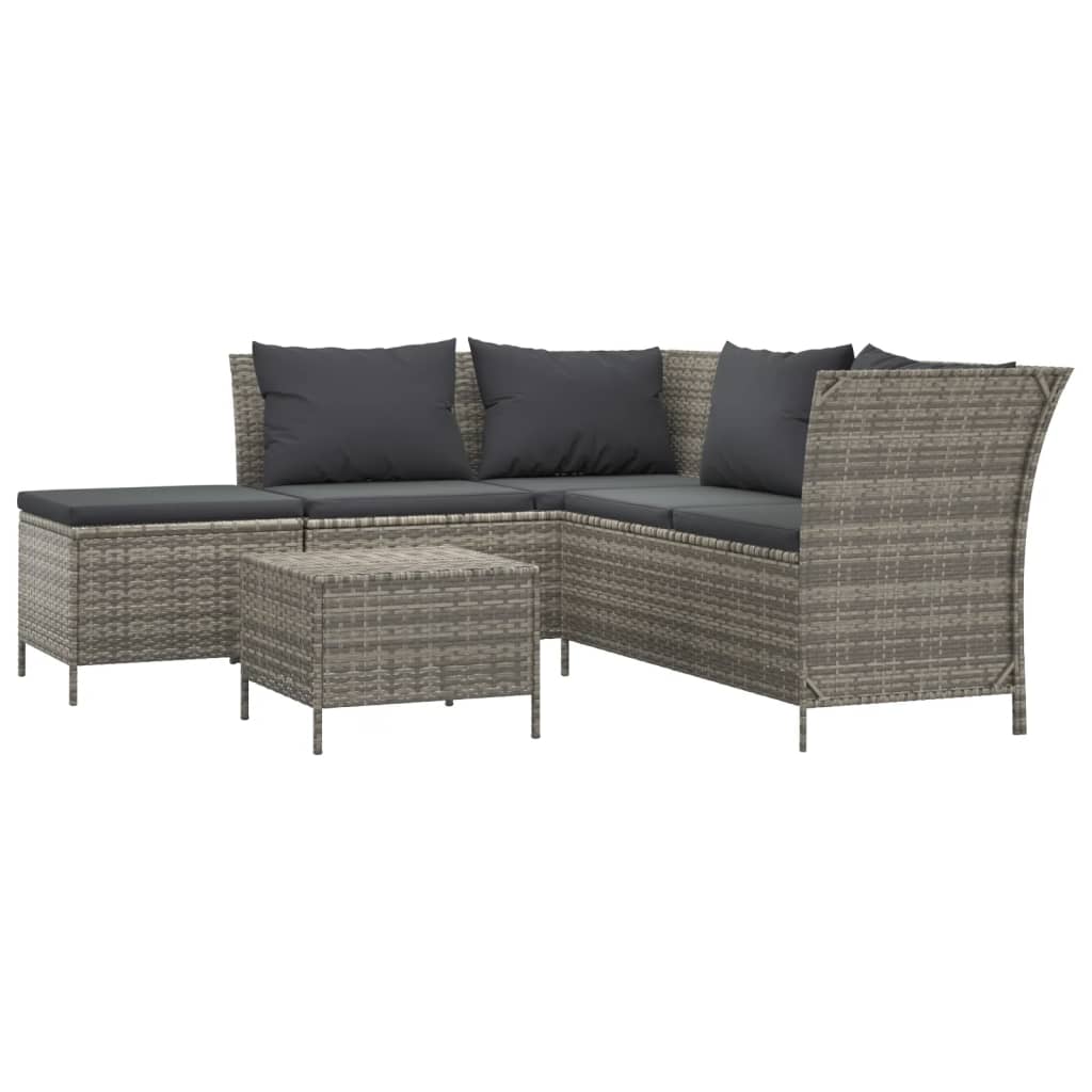4-delige Loungeset met kussens poly rattan grijs is nu te koop bij PeponiXL, paradijselijk wonen!