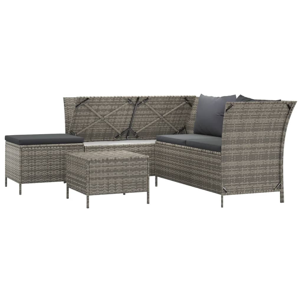 4-delige Loungeset met kussens poly rattan grijs is nu te koop bij PeponiXL, paradijselijk wonen!