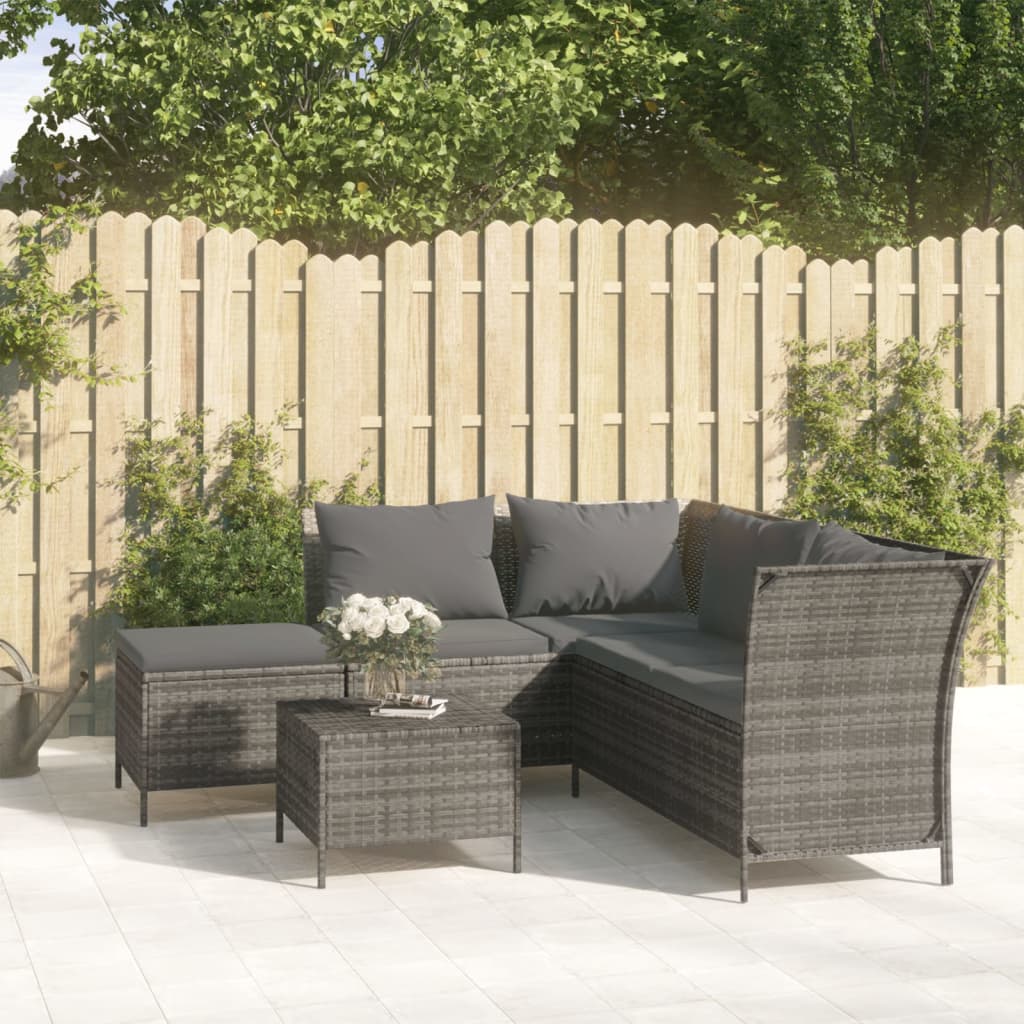4-delige Loungeset met kussens poly rattan grijs is nu te koop bij PeponiXL, paradijselijk wonen!