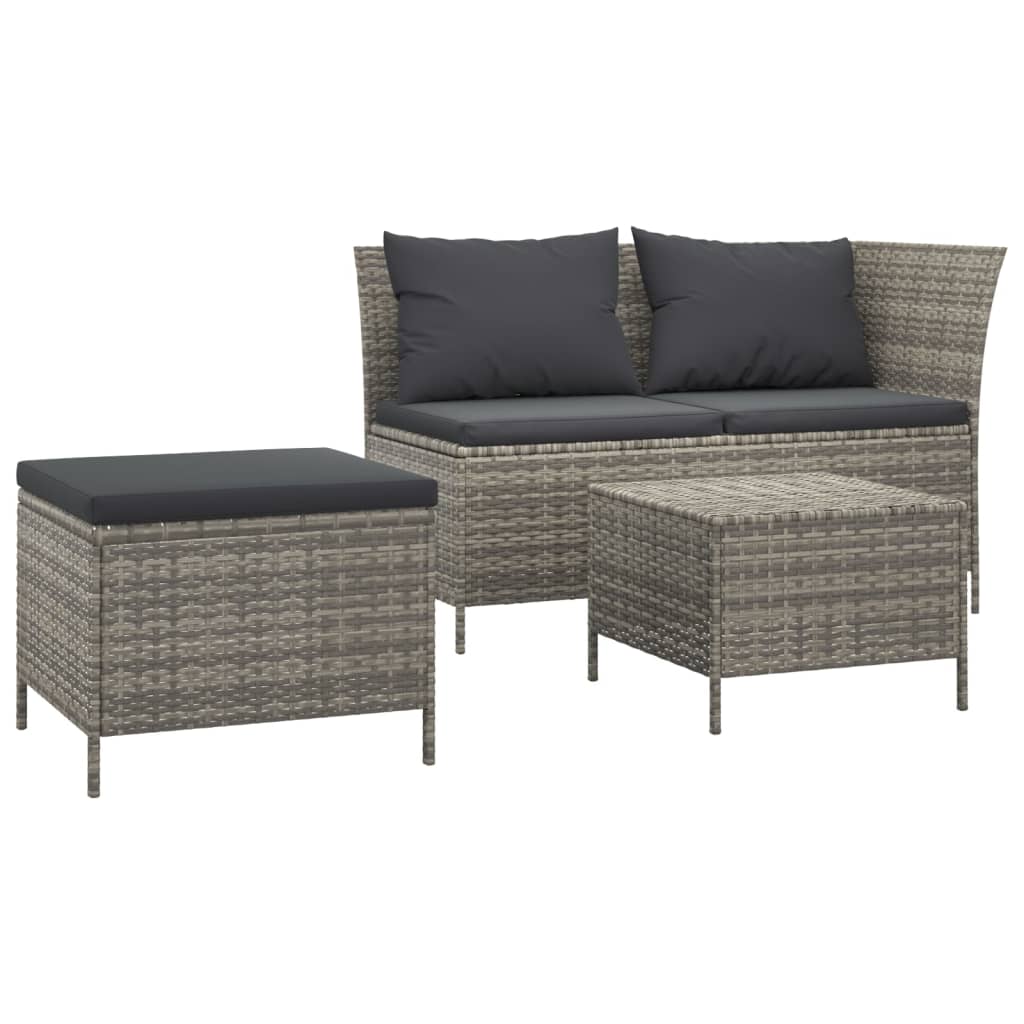 3-delige Loungeset met kussens poly rattan grijs is nu te koop bij PeponiXL, paradijselijk wonen!