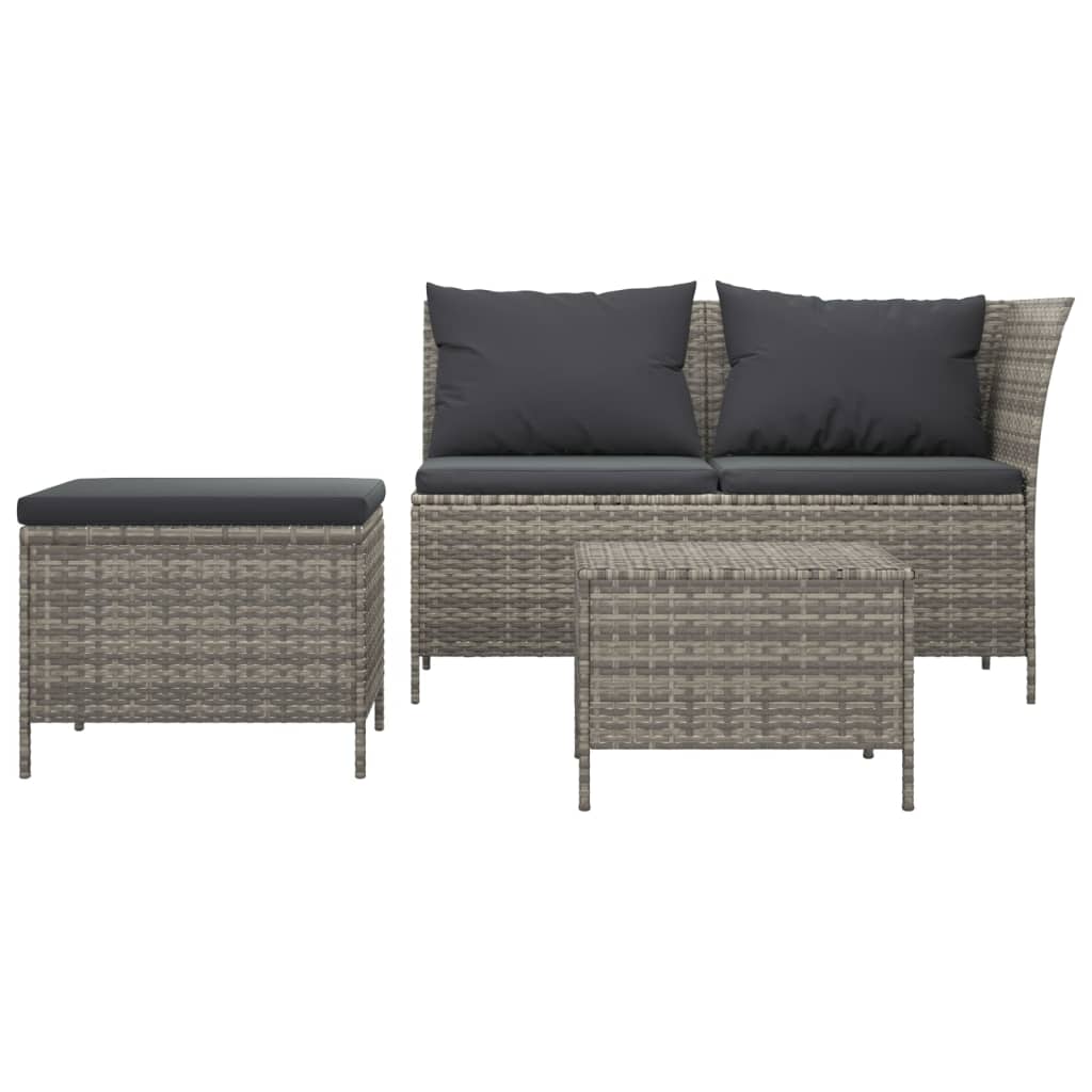3-delige Loungeset met kussens poly rattan grijs is nu te koop bij PeponiXL, paradijselijk wonen!