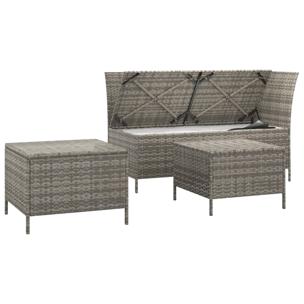 3-delige Loungeset met kussens poly rattan grijs is nu te koop bij PeponiXL, paradijselijk wonen!
