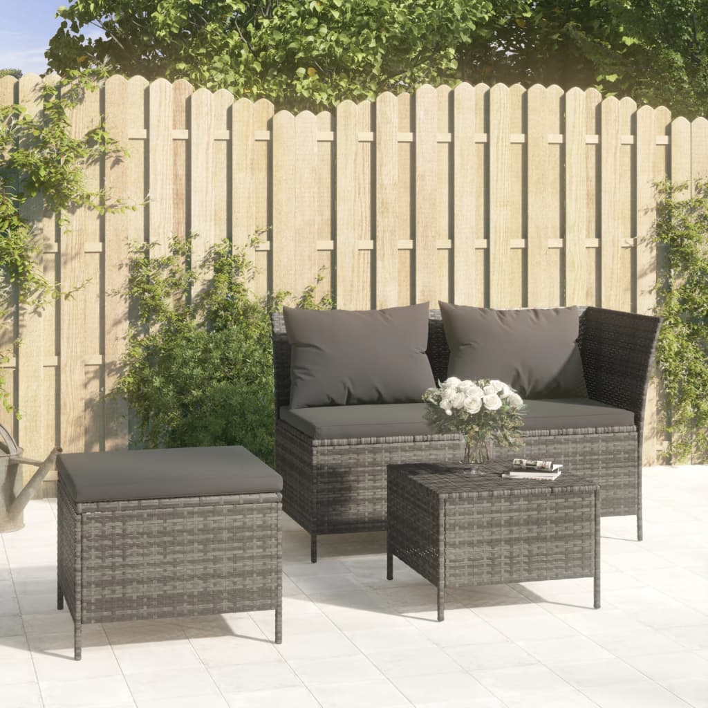 3-delige Loungeset met kussens poly rattan grijs is nu te koop bij PeponiXL, paradijselijk wonen!