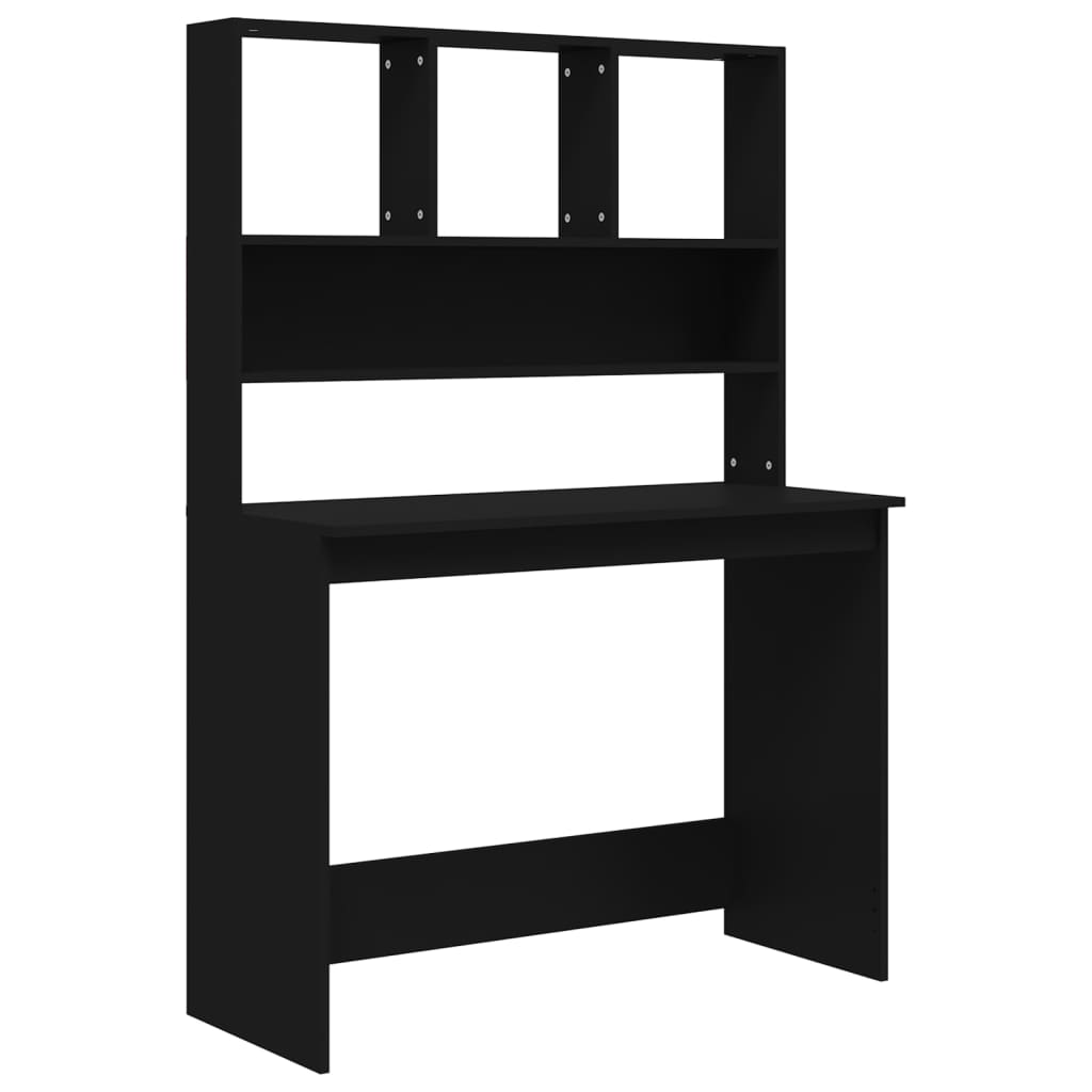 Bureau met schappen 102x45x148 cm bewerkt hout zwart is nu te koop bij PeponiXL, paradijselijk wonen!
