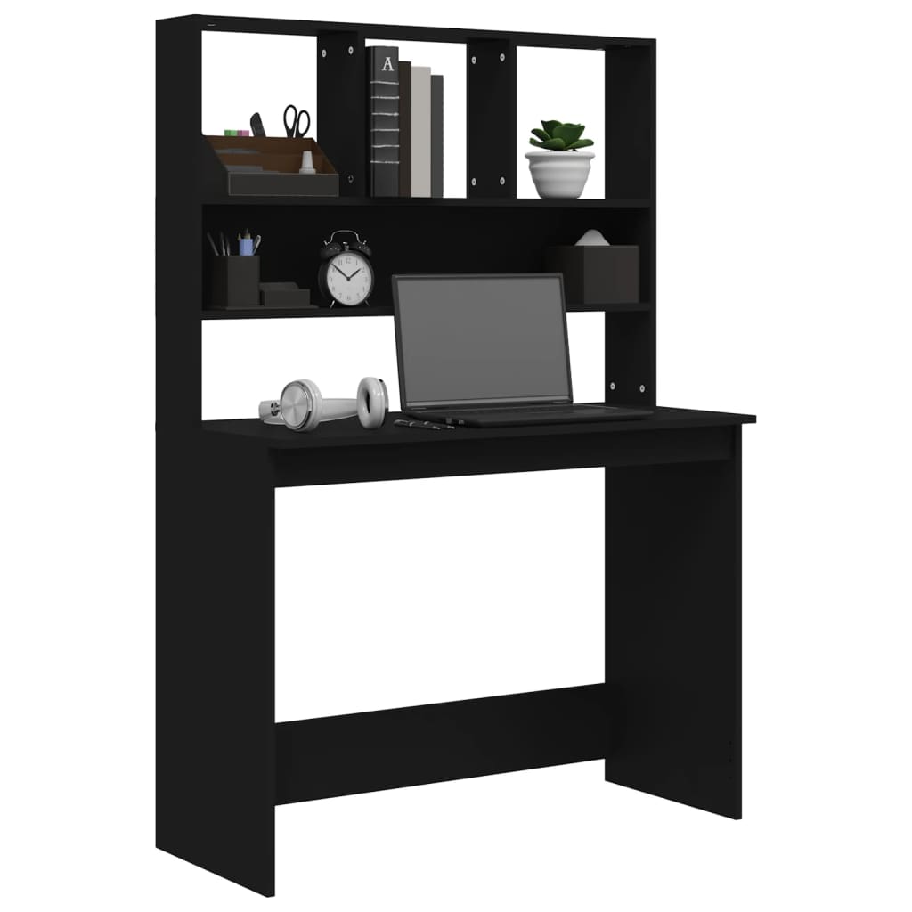 Bureau met schappen 102x45x148 cm bewerkt hout zwart is nu te koop bij PeponiXL, paradijselijk wonen!