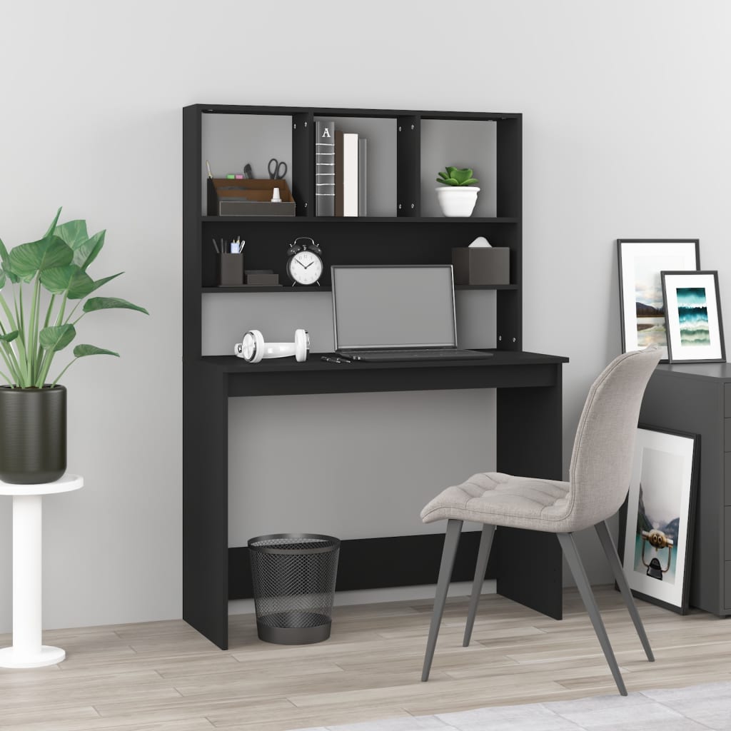 Bureau met schappen 102x45x148 cm bewerkt hout zwart is nu te koop bij PeponiXL, paradijselijk wonen!