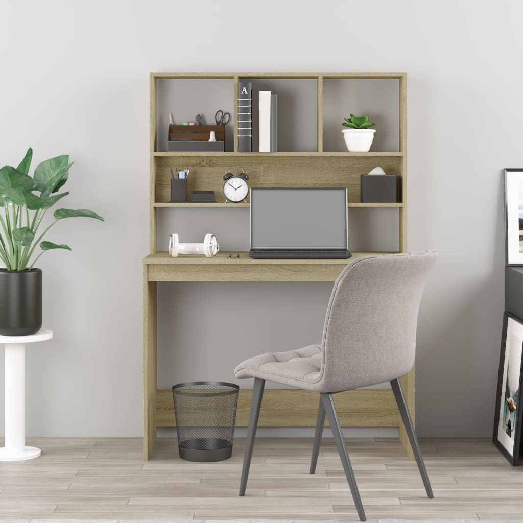 Bureau met schappen 102x45x148 bewerkt hout sonoma eikenkleur is nu te koop bij PeponiXL, paradijselijk wonen!