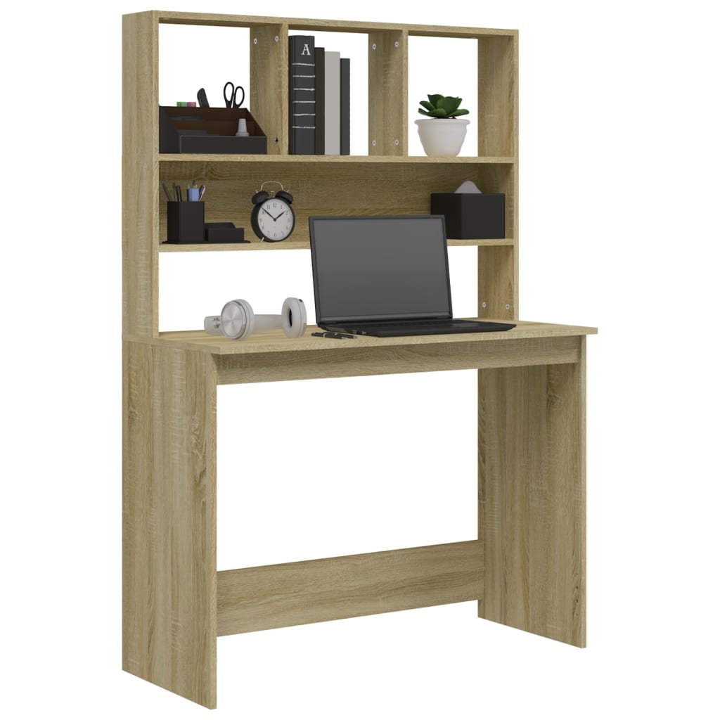 Bureau met schappen 102x45x148 bewerkt hout sonoma eikenkleur is nu te koop bij PeponiXL, paradijselijk wonen!