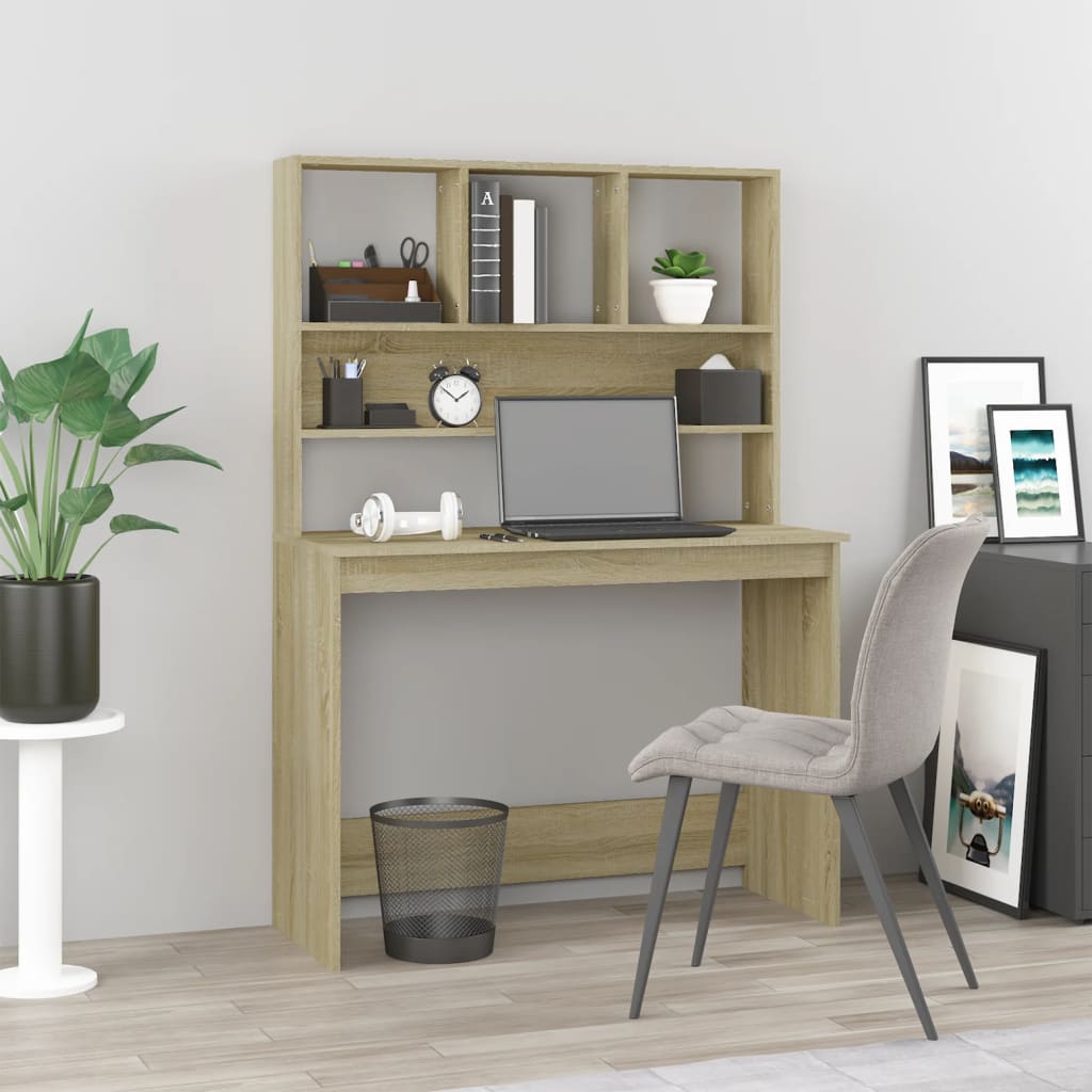 Bureau met schappen 102x45x148 bewerkt hout sonoma eikenkleur is nu te koop bij PeponiXL, paradijselijk wonen!