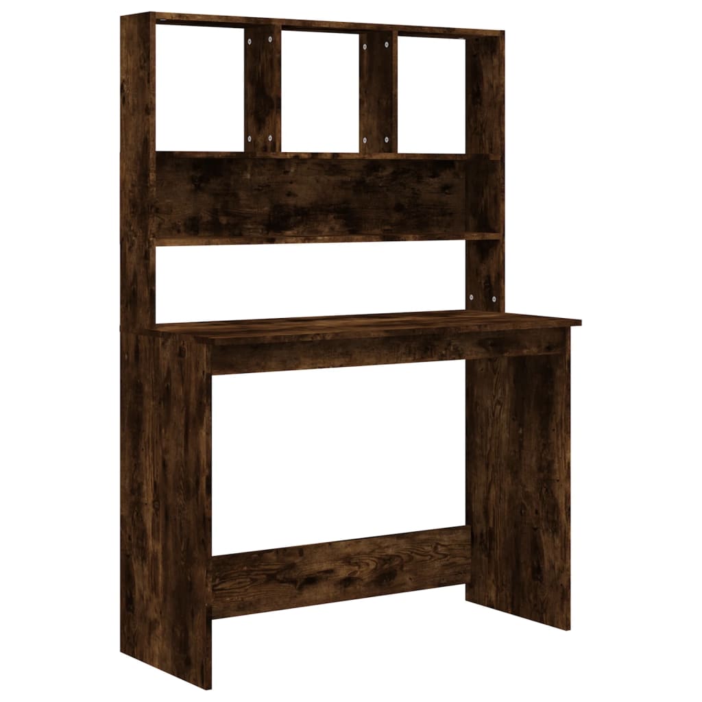 Bureau met schappen 102x45x148 cm bewerkt hout gerookt eiken is nu te koop bij PeponiXL, paradijselijk wonen!