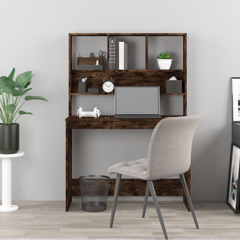 Bureau met schappen 102x45x148 cm bewerkt hout gerookt eiken is nu te koop bij PeponiXL, paradijselijk wonen!