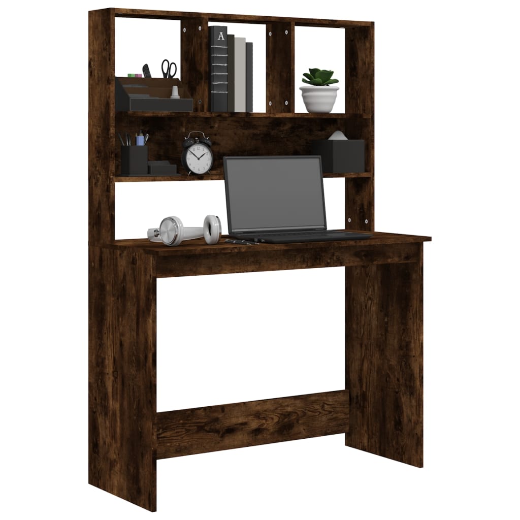 Bureau met schappen 102x45x148 cm bewerkt hout gerookt eiken is nu te koop bij PeponiXL, paradijselijk wonen!