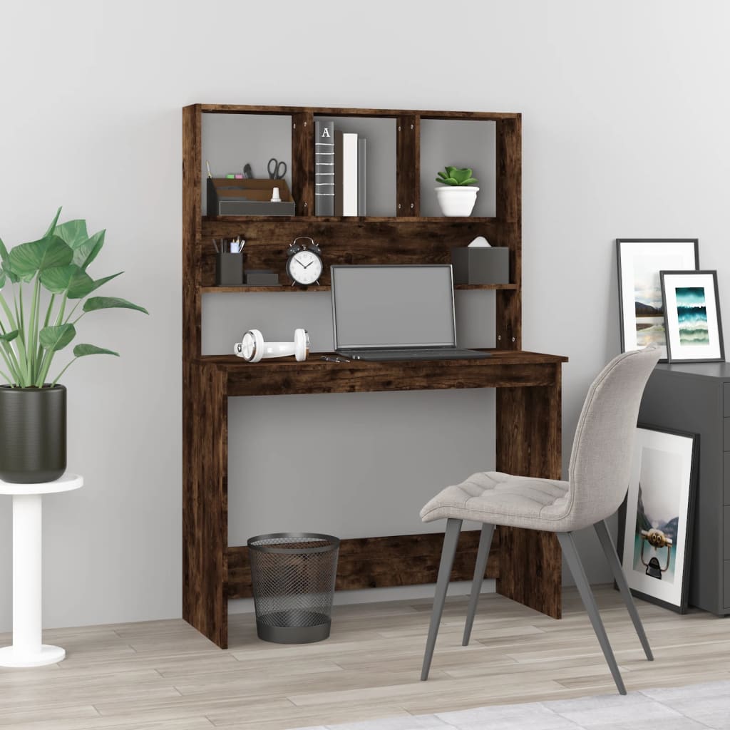 Bureau met schappen 102x45x148 cm bewerkt hout gerookt eiken is nu te koop bij PeponiXL, paradijselijk wonen!