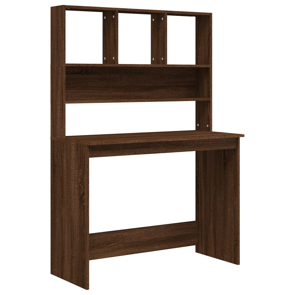 Bureau met schappen 102x45x148 cm bewerkt hout bruineikenkleur is nu te koop bij PeponiXL, paradijselijk wonen!