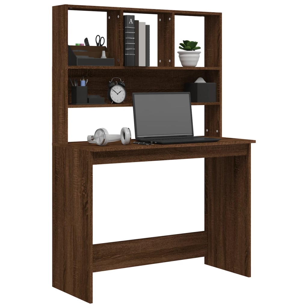 Bureau met schappen 102x45x148 cm bewerkt hout bruineikenkleur is nu te koop bij PeponiXL, paradijselijk wonen!