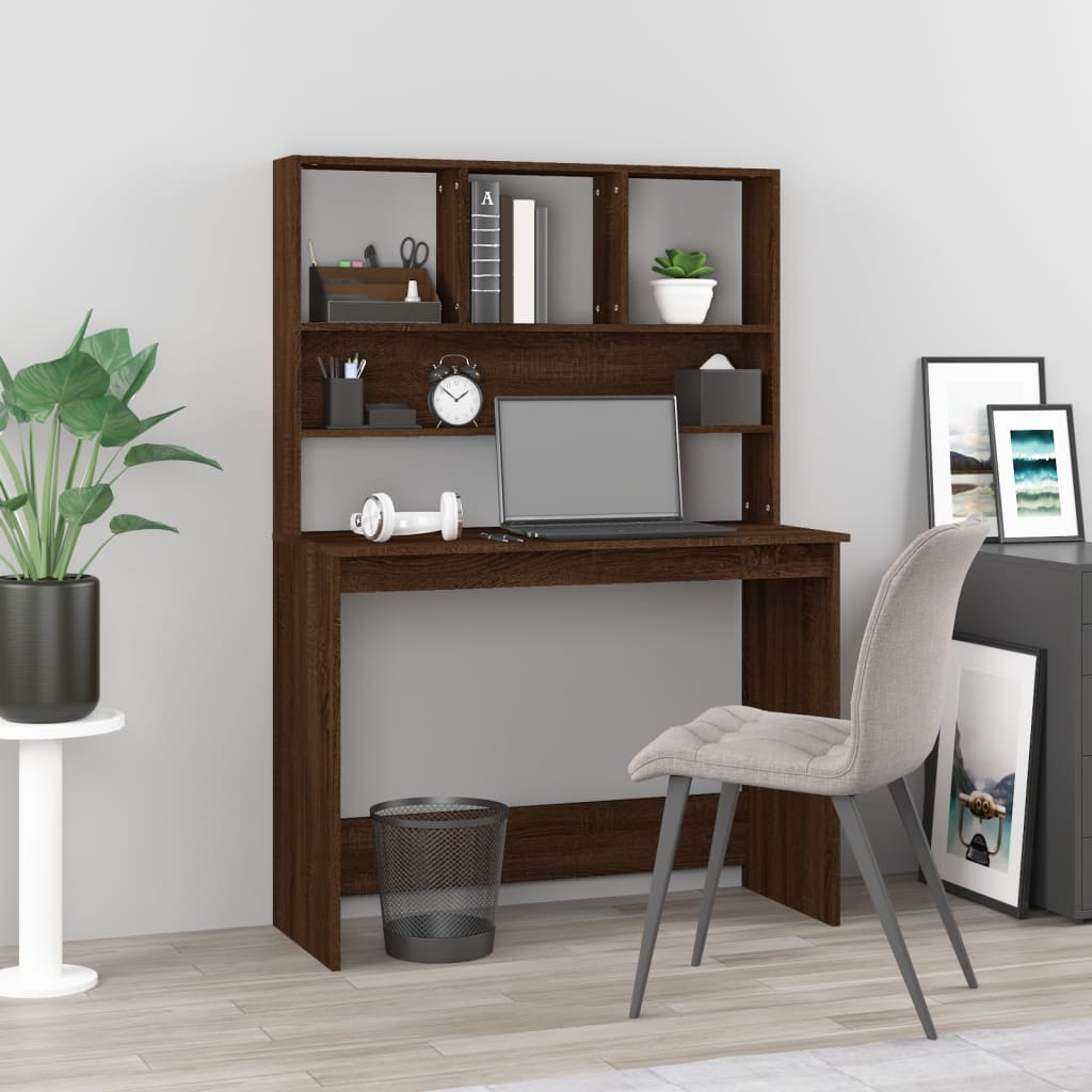 Bureau met schappen 102x45x148 cm bewerkt hout bruineikenkleur is nu te koop bij PeponiXL, paradijselijk wonen!