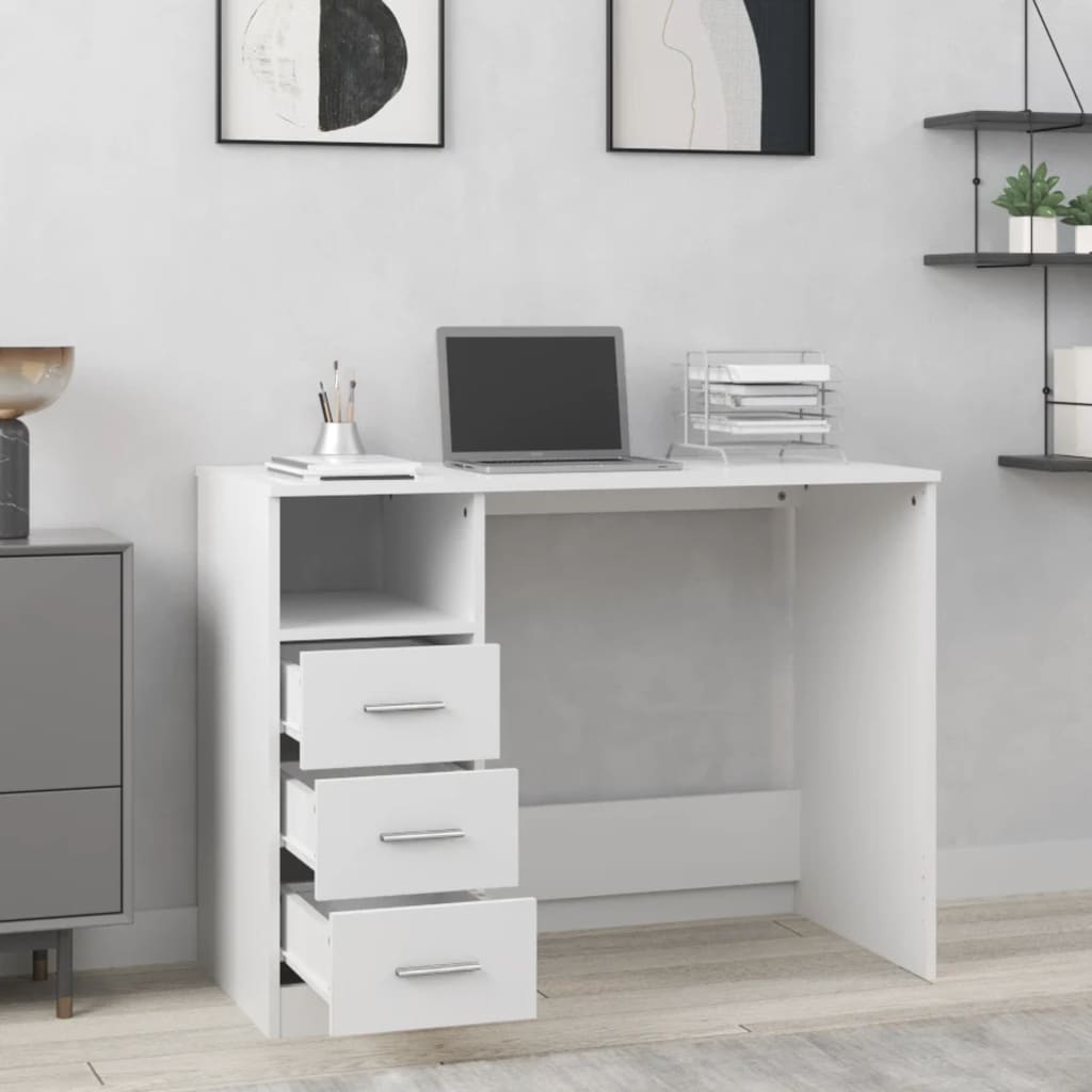 Bureau met lades 102x50x76 cm bewerkt hout wit is nu te koop bij PeponiXL, paradijselijk wonen!