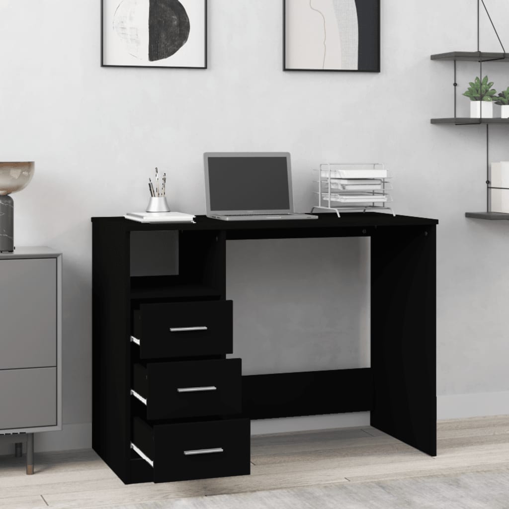 Bureau met lades 102x50x76 cm bewerkt hout zwart is nu te koop bij PeponiXL, paradijselijk wonen!