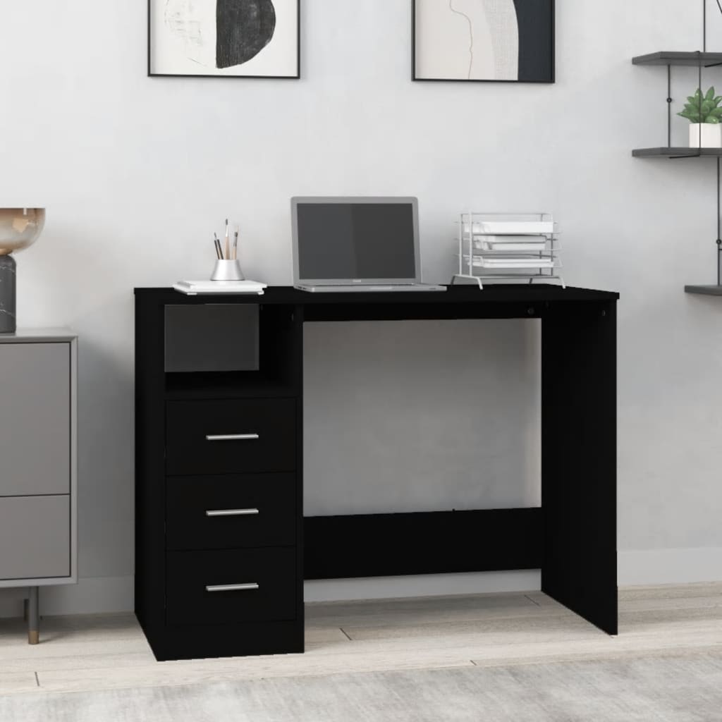 Bureau met lades 102x50x76 cm bewerkt hout zwart is nu te koop bij PeponiXL, paradijselijk wonen!