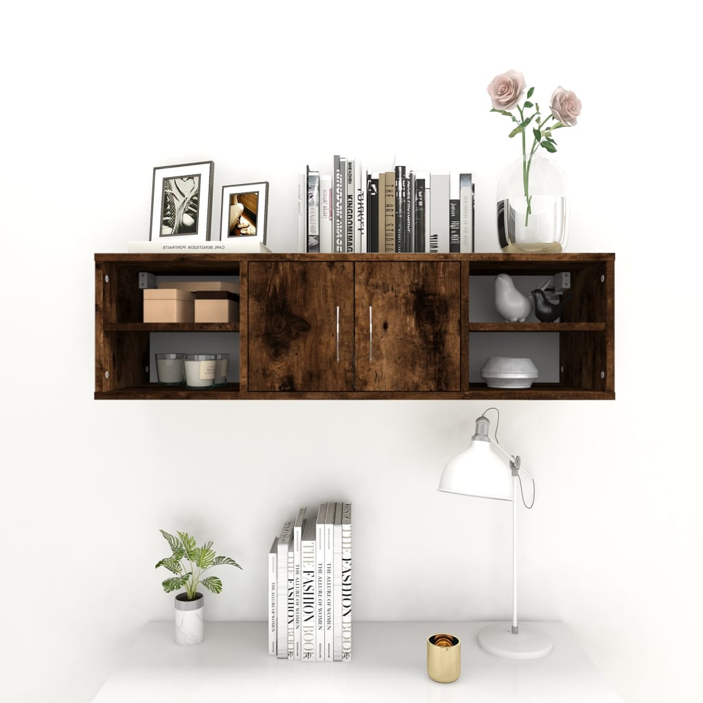 Wandschap 102x30x29 cm bewerkt hout gerookt eikenkleurig is nu te koop bij PeponiXL, paradijselijk wonen!