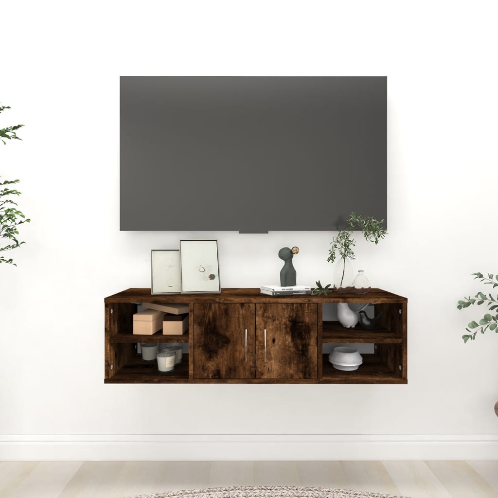 Wandschap 102x30x29 cm bewerkt hout gerookt eikenkleurig is nu te koop bij PeponiXL, paradijselijk wonen!