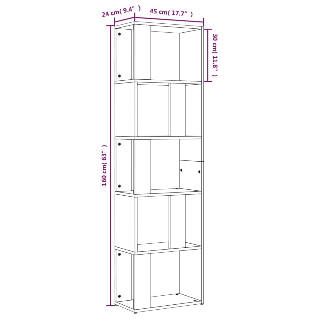 Boekenkast 45x24x160 cm bewerkt hout gerookt eikenkleurig is nu te koop bij PeponiXL, paradijselijk wonen!