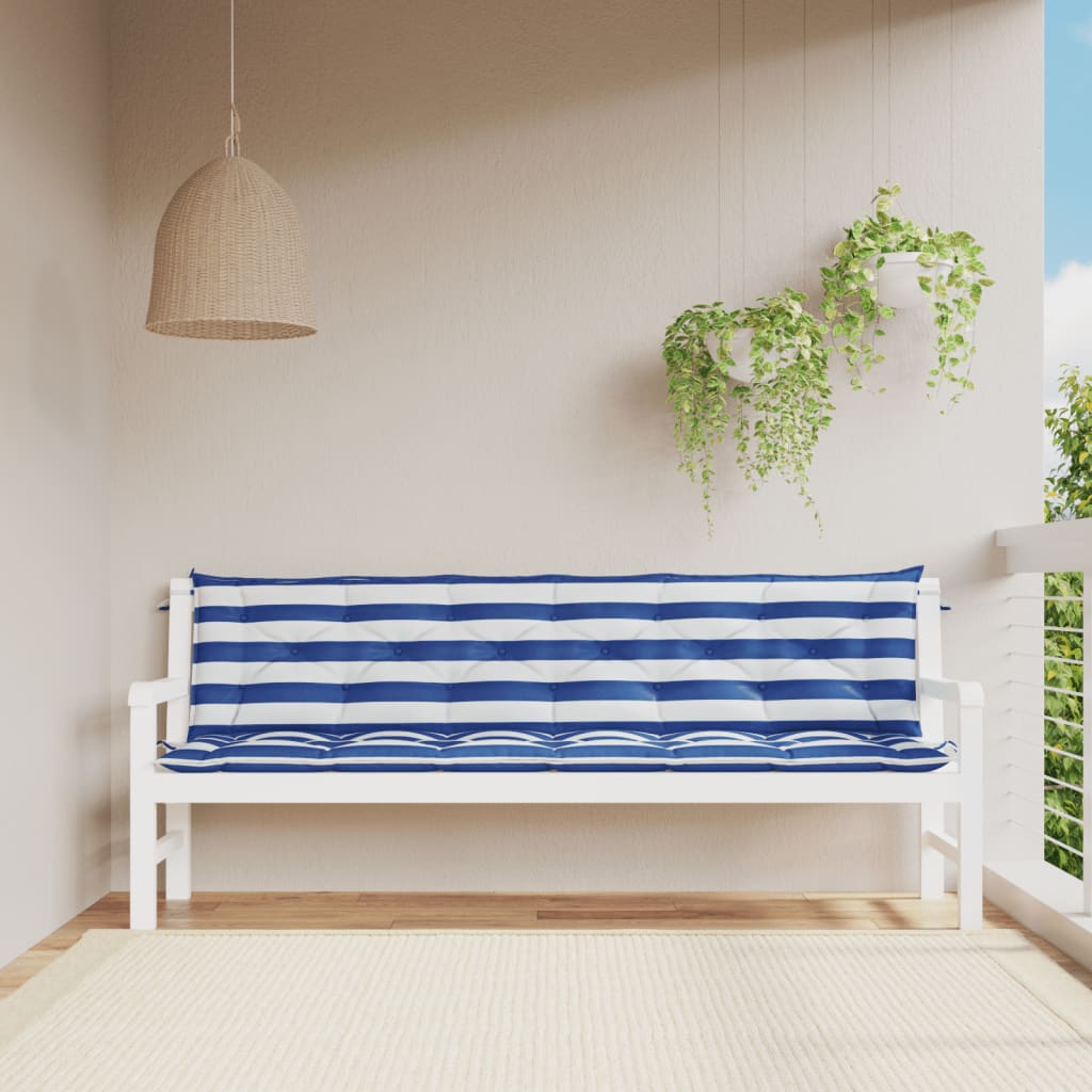 Tuinbankkussens 2 st gestreept 200x50x7 cm stof wit en blauw is nu te koop bij PeponiXL, paradijselijk wonen!