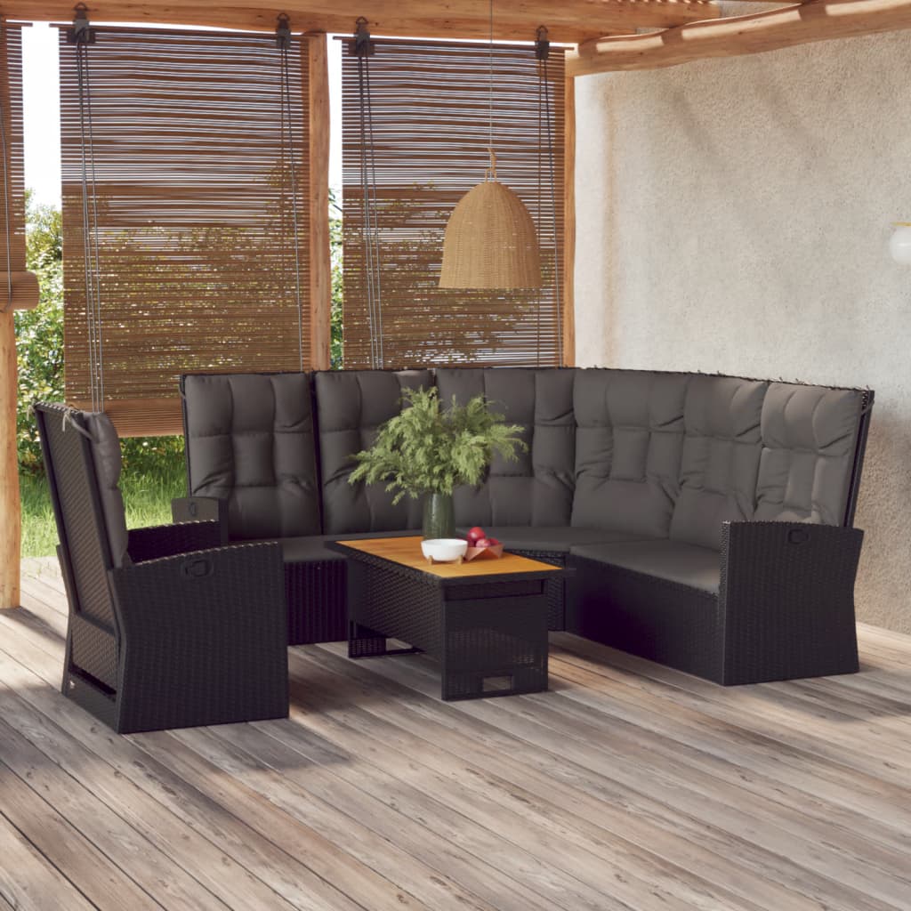 3-delige Loungeset met kussens poly rattan zwart is nu te koop bij PeponiXL, paradijselijk wonen!