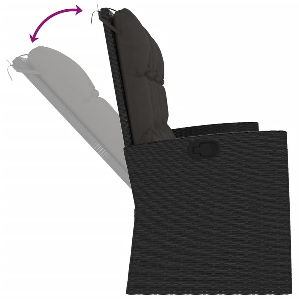 Tuinbank verstelbaar met kussens 173 cm poly rattan zwart is nu te koop bij PeponiXL, paradijselijk wonen!