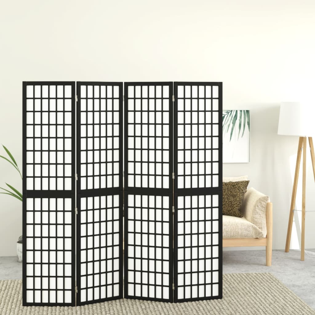 Kamerscherm inklapbaar 4 panelen Japanse stijl 160x170 cm zwart is nu te koop bij PeponiXL, paradijselijk wonen!