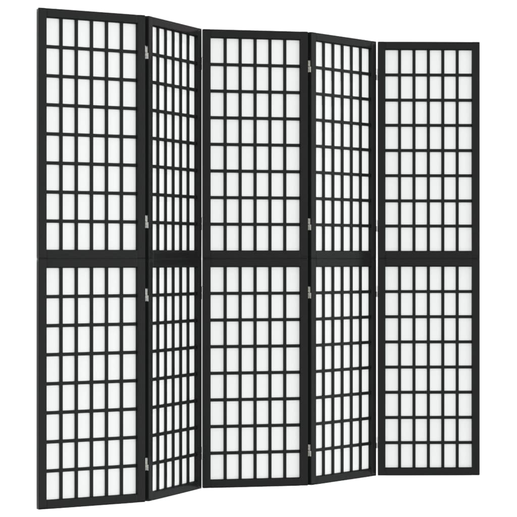 Kamerscherm inklapbaar 5 panelen Japanse stijl 200x170 cm zwart is nu te koop bij PeponiXL, paradijselijk wonen!