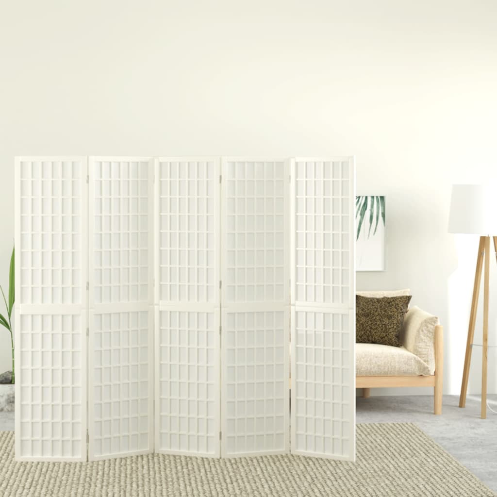Kamerscherm inklapbaar 5 panelen Japanse stijl 200x170 cm wit is nu te koop bij PeponiXL, paradijselijk wonen!